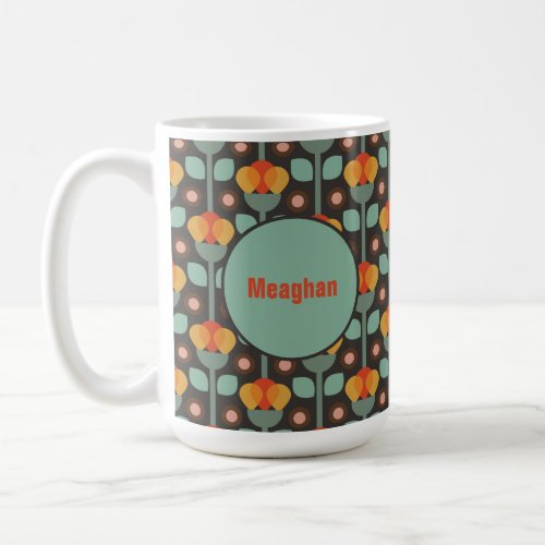 Retro Abstract Teal Gold Red Floral  Coffee Mug