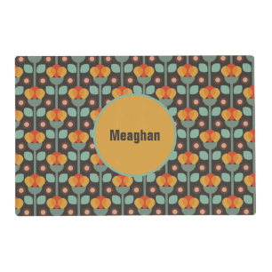 Retro Abstract Teal Gold Red Floral  Placemat
