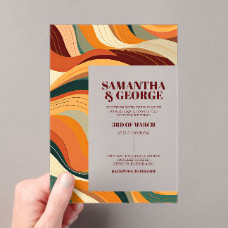 Retro Abstract Terracotta Orange Wedding Acrylic Invitations