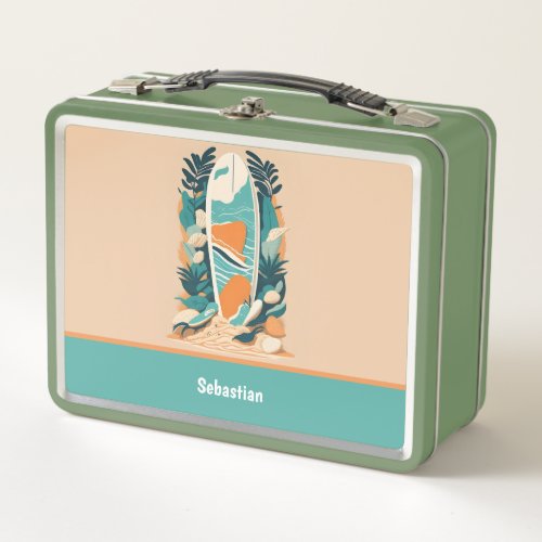 Retro Abstract Tropical Beach Surfboard for Teens Metal Lunch Box