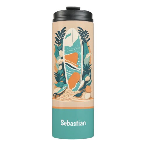 Retro Abstract Tropical Beach Surfboard for Teens Thermal Tumbler