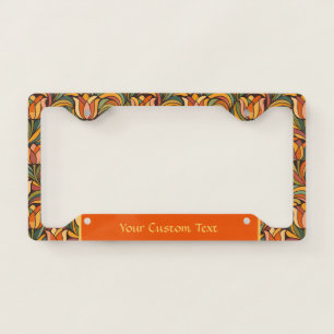 Retro Abstract Tulip Floral Pattern License Plate Frame