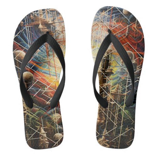 Retro Abstract Urban Skylines Flip Flops