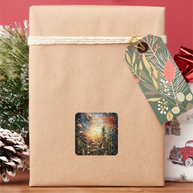 Retro Abstract Urban Skylines Square Sticker (Holiday)