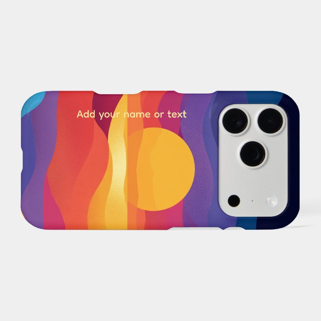 Retro Abstract Vibrant Sunset Custom Name iPhone Case (Back Horizontal)