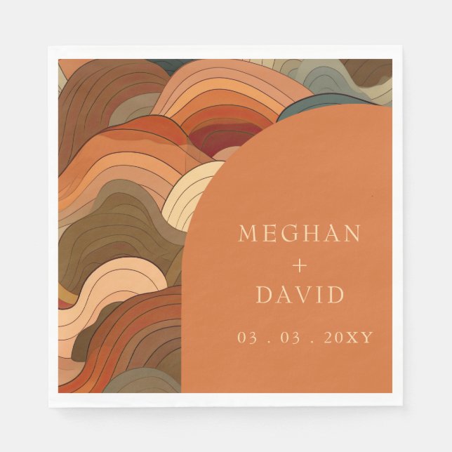 Retro Abstract Wave Arch Earthy Terracotta Orange  Napkins (Front)