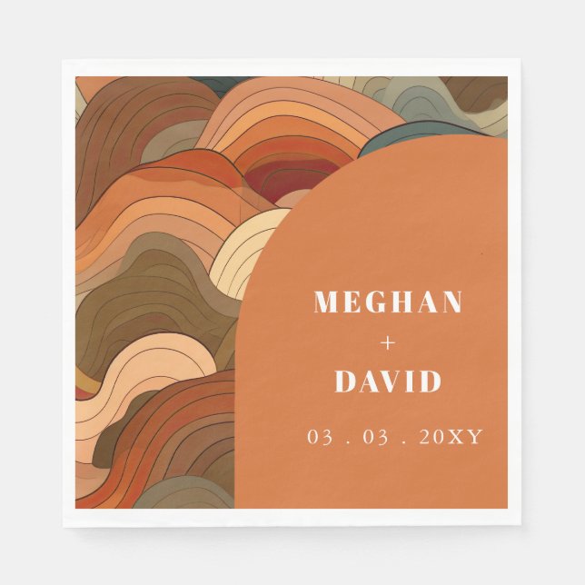 Retro Abstract Wave Arch Earthy Terracotta Orange  Napkins (Front)