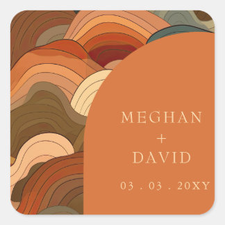 Retro Abstract Wave Arch Earthy Terracotta Orange Square Sticker