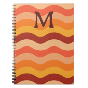 Retro abstract waves orange and yellow Monogrammed Notebook