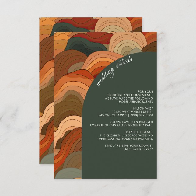 Retro Abstract Waves Terracotta Orange Wedding Enclosure Card (Front/Back)