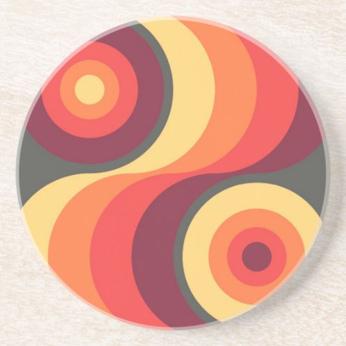 Retro Abstract Wavy Rainbow Squares Abstract Art Coaster