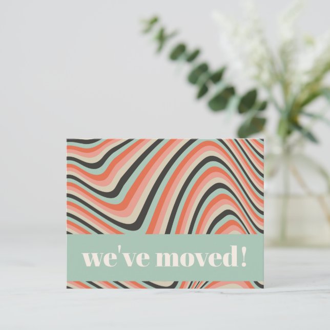 Retro Abstract Wavy Stripes Peach Moved Address Postcard (Standing Front)