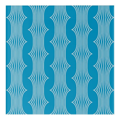 Retro Abstract White Lines on Blue Pattern Acrylic Print