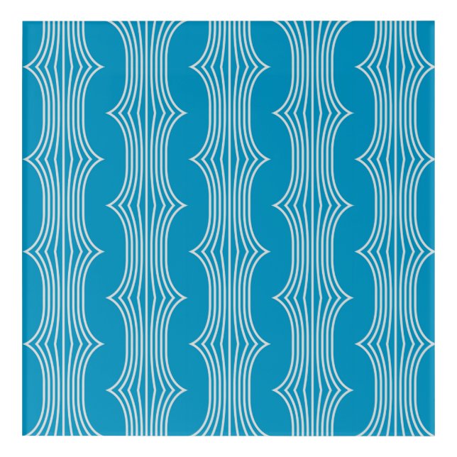 Retro Abstract White Lines on Blue Pattern Acrylic Print (Front)