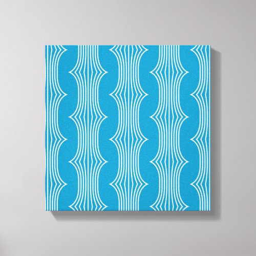 Retro Abstract White Lines on Blue Pattern Canvas Print
