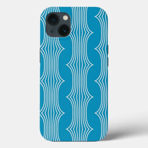 Retro Abstract White Lines on Blue Pattern iPhone 13 Case