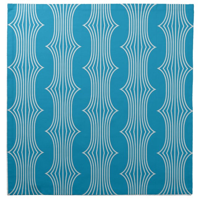 Retro Abstract White Lines on Blue Pattern Cloth Napkin (Front)