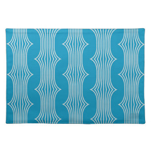 Retro Abstract White Lines on Blue Pattern Cloth Placemat