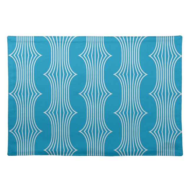 Retro Abstract White Lines on Blue Pattern Cloth Placemat (Front)