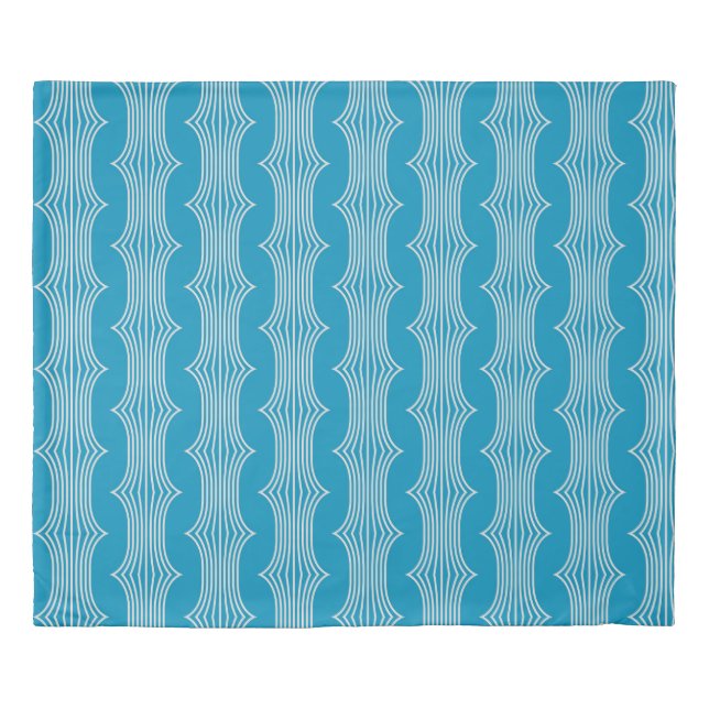 Retro Abstract White Lines on Blue Pattern Duvet Cover (Front)
