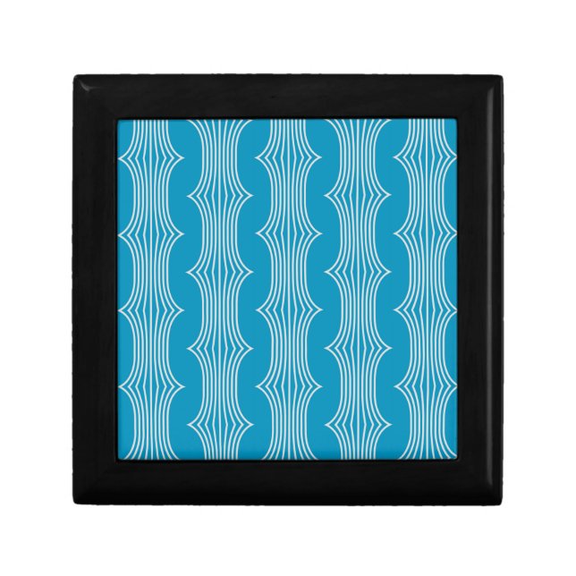 Retro Abstract White Lines on Blue Pattern Gift Box (Front)