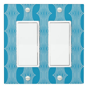 Retro Abstract White Lines on Blue Pattern Light Switch Cover