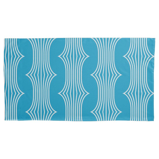 Retro Abstract White Lines on Blue Pattern Pillow Case (Front-Left)