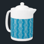 Retro Abstract White Lines on Blue Pattern Teapot<br><div class="desc">Unique and interesting are the words that come to mind as you look upon this classic retro abstract geometric white wavy lines on a beautiful blue background pattern that is oh so mid-century modern and super cute as well. This minimalist geometric white and blue pattern translates perfectly to both fashion...</div>