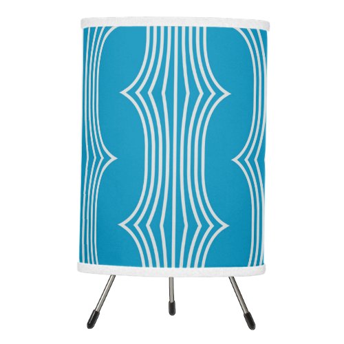 Retro Abstract White Lines on Blue Pattern Tripod Lamp