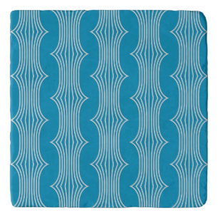 Retro Abstract White Lines on Blue Pattern Trivet