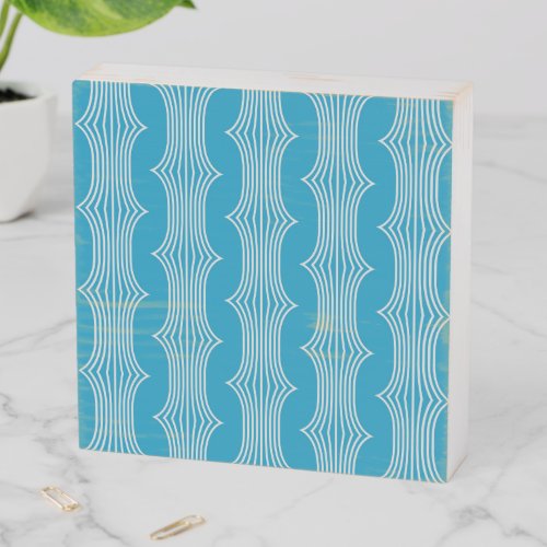 Retro Abstract White Lines on Blue Pattern Wooden Box Sign