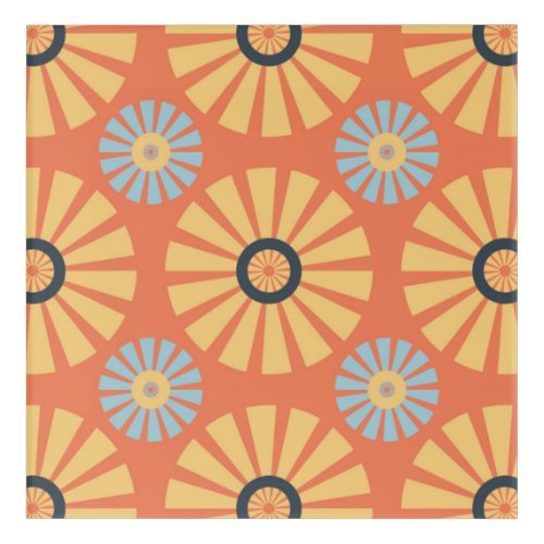 Retro Abstrat Blue and Orange Daisies Pattern Acrylic Print