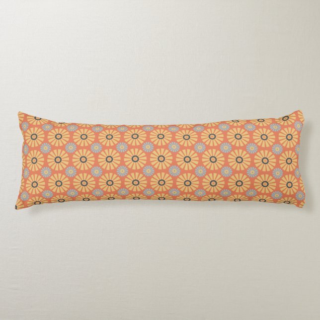 Retro Abstrat Blue and Orange Daisies Pattern Body Pillow (Front)