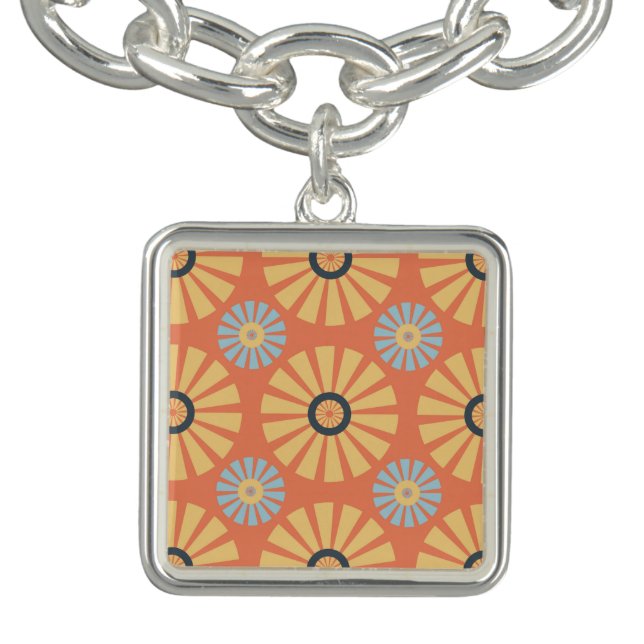 Retro Abstrat Blue and Orange Daisies Pattern Bracelet (Design)