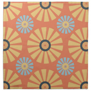 Retro Abstrat Blue and Orange Daisies Pattern Cloth Napkin