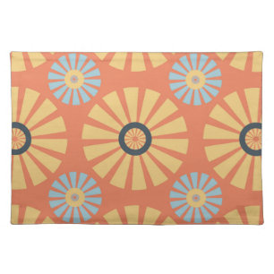 Retro Abstrat Blue and Orange Daisies Pattern Cloth Placemat