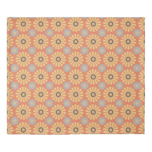 Retro Abstrat Blue and Orange Daisies Pattern Duvet Cover