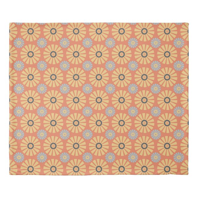 Retro Abstrat Blue and Orange Daisies Pattern Duvet Cover (Front)