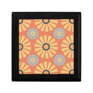 Retro Abstrat Blue and Orange Daisies Pattern Gift Box