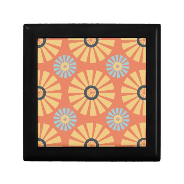 Retro Abstrat Blue and Orange Daisies Pattern Gift Box (Front)