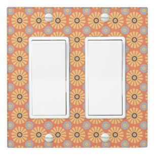 Retro Abstrat Blue and Orange Daisies Pattern Light Switch Cover