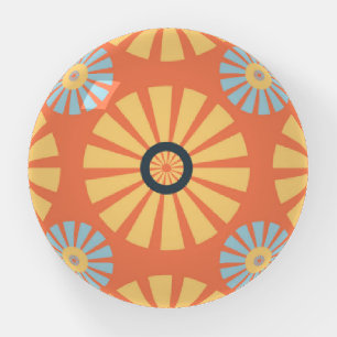 Retro Abstrat Blue and Orange Daisies Pattern Paperweight