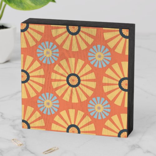 Retro Abstrat Blue and Orange Daisies Pattern Wooden Box Sign