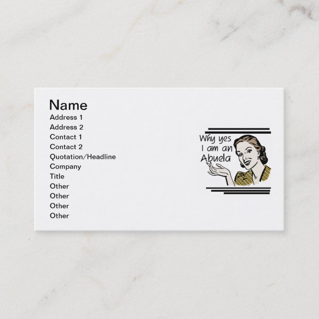 Retro Abuela T-shirts and Gifts Business Card (Front)