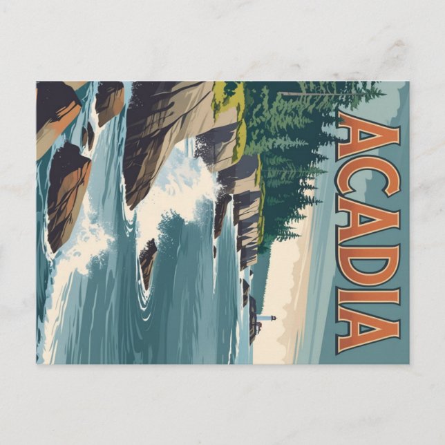 Retro Acadia Coastal Lighthouse Postcard (Front)