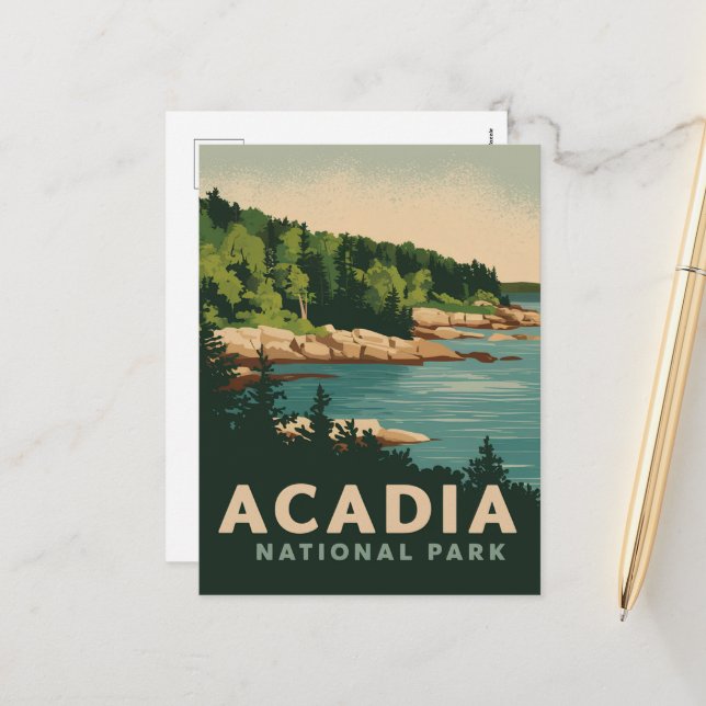 Retro Acadia National Park Bar Harbor Holiday Postcard (Front/Back In Situ)