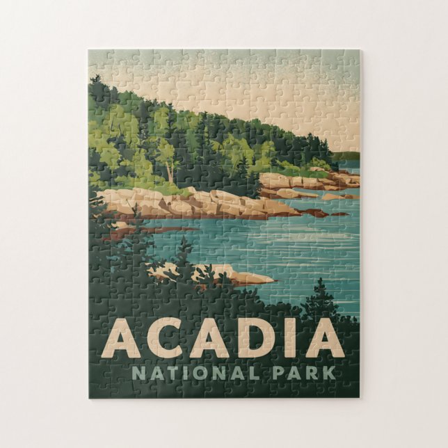 Retro Acadia National Park Bar Harbor Jigsaw Puzzle (Vertical)