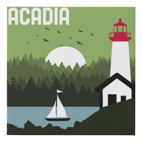 Retro Acadia National Park Maine Vintage 80s Style Faux Canvas Print