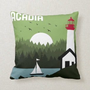 Retro Acadia National Park Maine Vintage 80s Style Throw Pillow