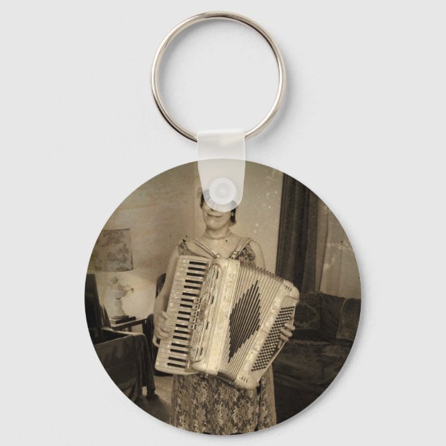 Retro Accordion Girl Keychain (Front)
